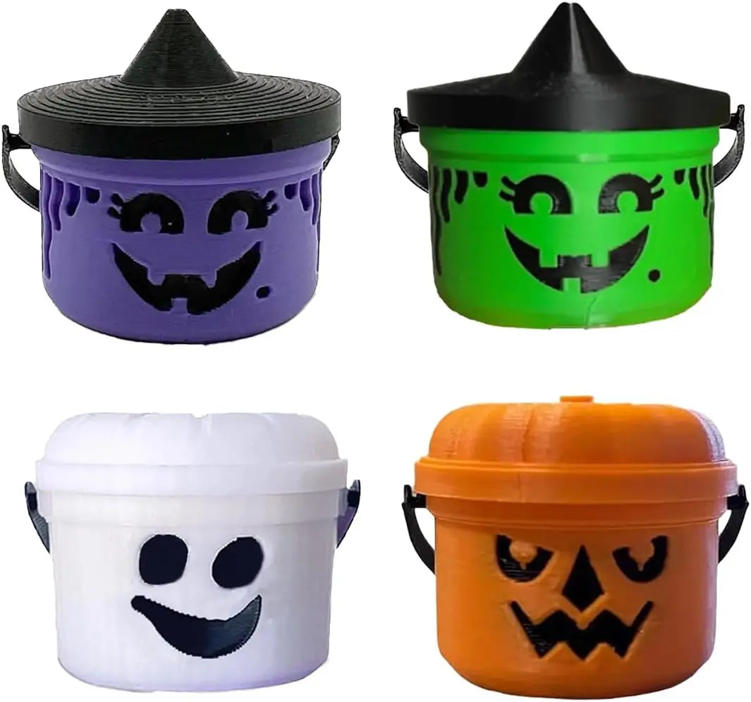 Spooky Mini Boo Bucket Figurines Mini Halloween Nostalgia Bucket Halloween Buckets Bulk Candy Bowl Plastic Buckets with Handles
