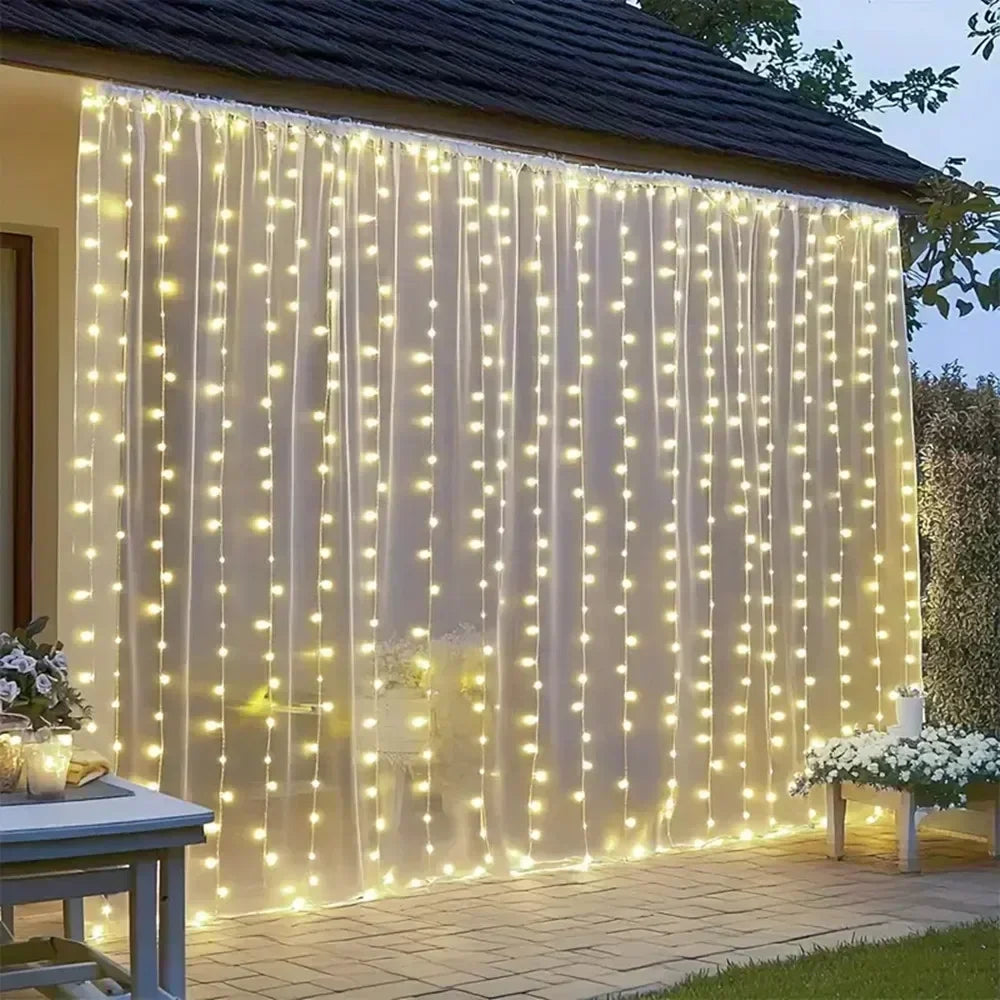 Solar Curtain Lights Outdoor Fairy Lights LED Lights Christmas Wedding Decorations String Lights Garden Decor 600/300/200/100LED