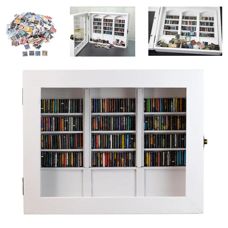 Mini Library Anti-Anxiety Bookshelf Wooden Miniature Ornament Stress Relief Shake Away Your Anxiety Gifts for Friends Dollhouse
