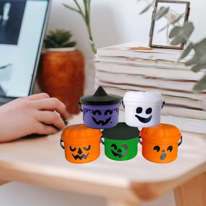 Spooky Mini Boo Bucket Figurines Mini Halloween Nostalgia Bucket Halloween Buckets Bulk Candy Bowl Plastic Buckets with Handles