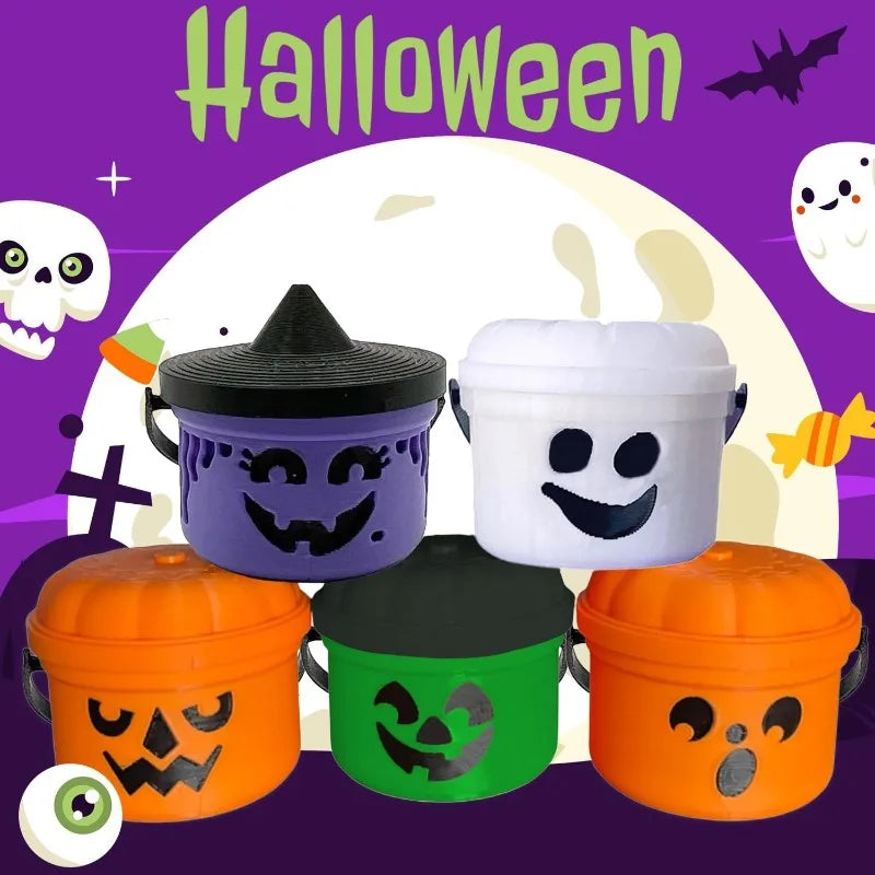 Spooky Mini Boo Bucket Figurines Mini Halloween Nostalgia Bucket Halloween Buckets Bulk Candy Bowl Plastic Buckets with Handles