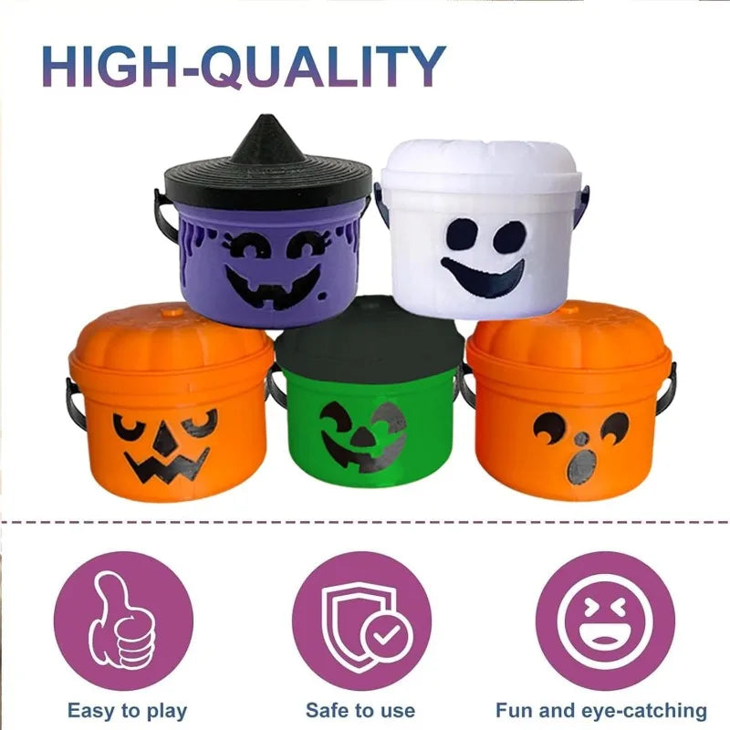 Spooky Mini Boo Bucket Figurines Mini Halloween Nostalgia Bucket Halloween Buckets Bulk Candy Bowl Plastic Buckets with Handles