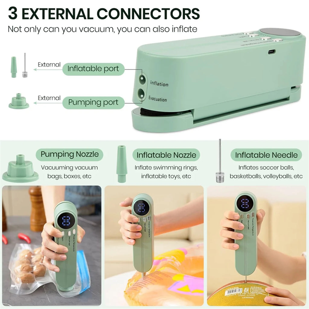 CHFL Mini Vacuum Sealer for Food,3In1 Cordless Rechargeable Food Sealer for Dry/Moist Food Storage,Heat Sealer for Bags Green