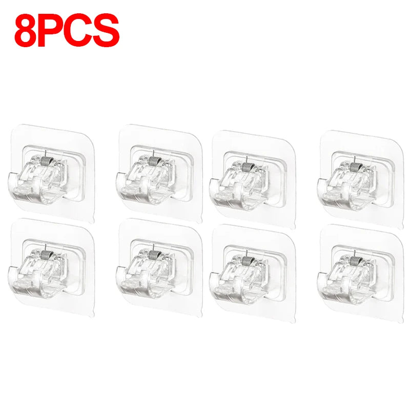 2-8PCS Adjustable Curtain Rod Clip Self Adhesive Wall Hooks Punch-Free Shower Curtain Rod Hanging Holder Bathroom Accessories