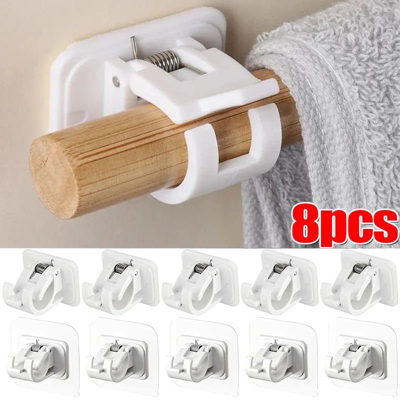 2-8PCS Adjustable Curtain Rod Clip Self Adhesive Wall Hooks Punch-Free Shower Curtain Rod Hanging Holder Bathroom Accessories