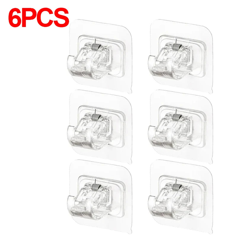 2-8PCS Adjustable Curtain Rod Clip Self Adhesive Wall Hooks Punch-Free Shower Curtain Rod Hanging Holder Bathroom Accessories