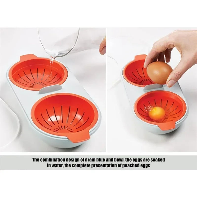 Microwave Egg Poacher Perfect Double Egg Poacher Easy Double-Cup Egg Boiler Hot Spring Egg Mold Kitchen Cooking Gadget Tools