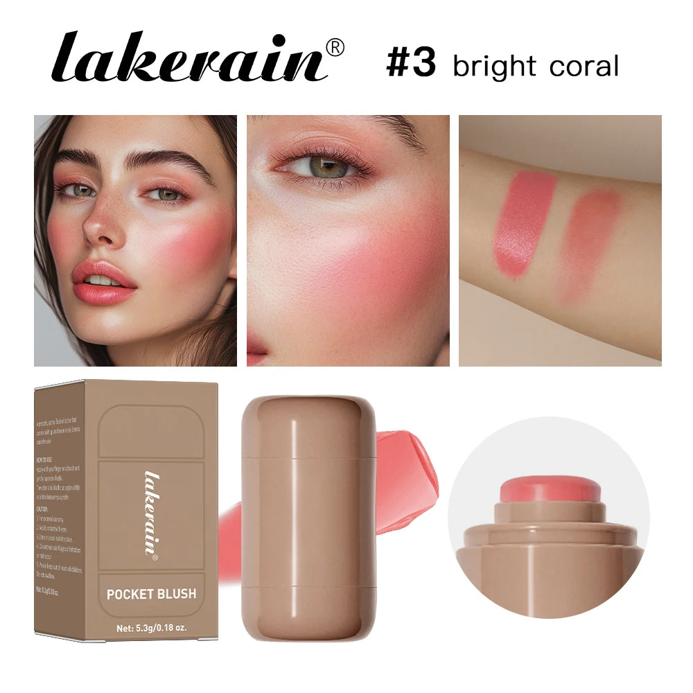 3In1 Cheek Lip Tinted Moistured Blush Stick Waterproof Easy Color Rouge Silky Smooth Blusher Cream Matte Contour Makeup