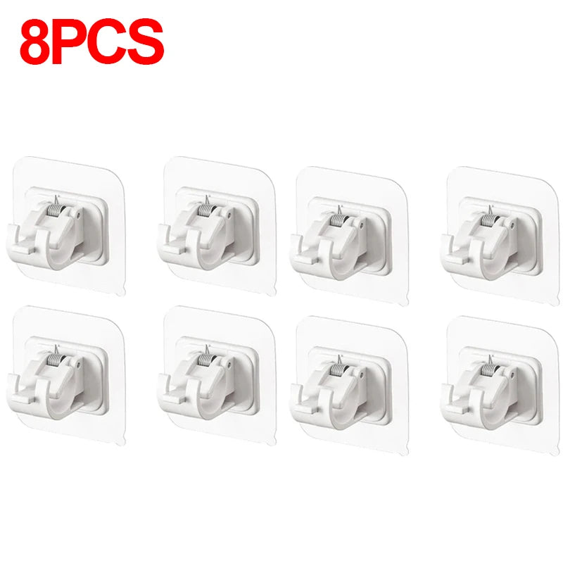 2-8PCS Adjustable Curtain Rod Clip Self Adhesive Wall Hooks Punch-Free Shower Curtain Rod Hanging Holder Bathroom Accessories