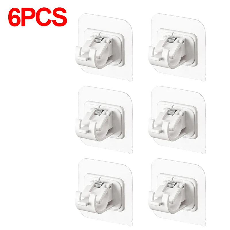 2-8PCS Adjustable Curtain Rod Clip Self Adhesive Wall Hooks Punch-Free Shower Curtain Rod Hanging Holder Bathroom Accessories