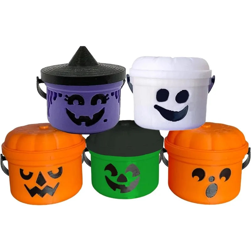 Spooky Mini Boo Bucket Figurines Mini Halloween Nostalgia Bucket Halloween Buckets Bulk Candy Bowl Plastic Buckets with Handles