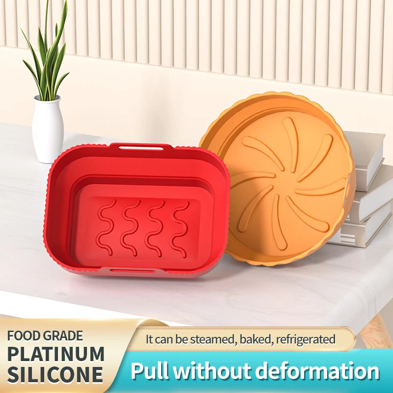 Air Fryer Silicone Basket Plate Square Reusable Air Fryer Cooking Accessories Foldable 20Cm/22Cm Airfryer Tool Baking Molds