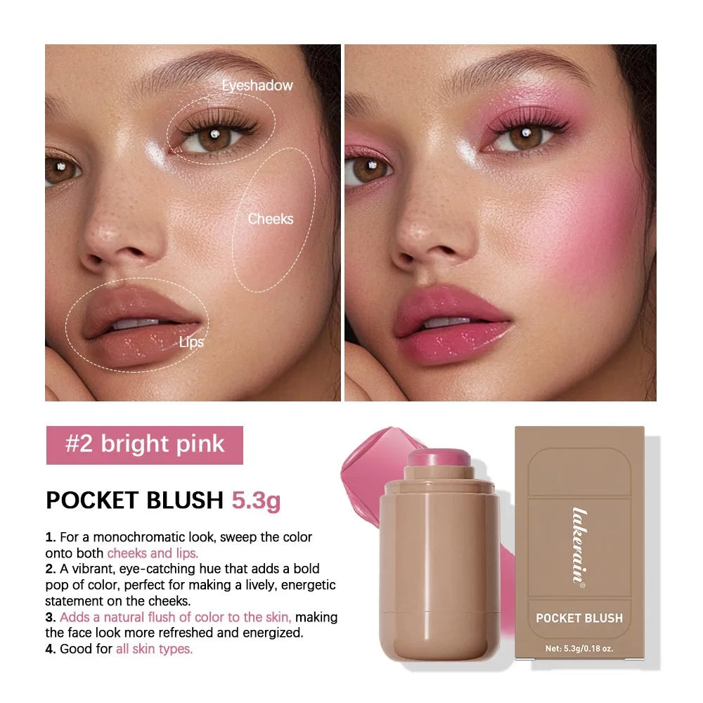 3In1 Cheek Lip Tinted Moistured Blush Stick Waterproof Easy Color Rouge Silky Smooth Blusher Cream Matte Contour Makeup