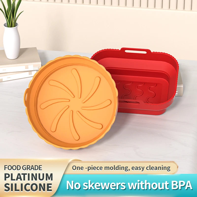 Air Fryer Silicone Basket Plate Square Reusable Air Fryer Cooking Accessories Foldable 20Cm/22Cm Airfryer Tool Baking Molds