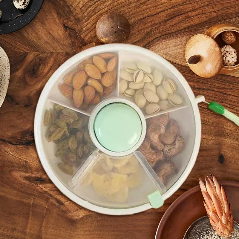Circular Rotating Lunch Box Snack Container Moisture Proof Sealed Fruit Tray Spinner Candy Box Portable Melon Seed Storage Box