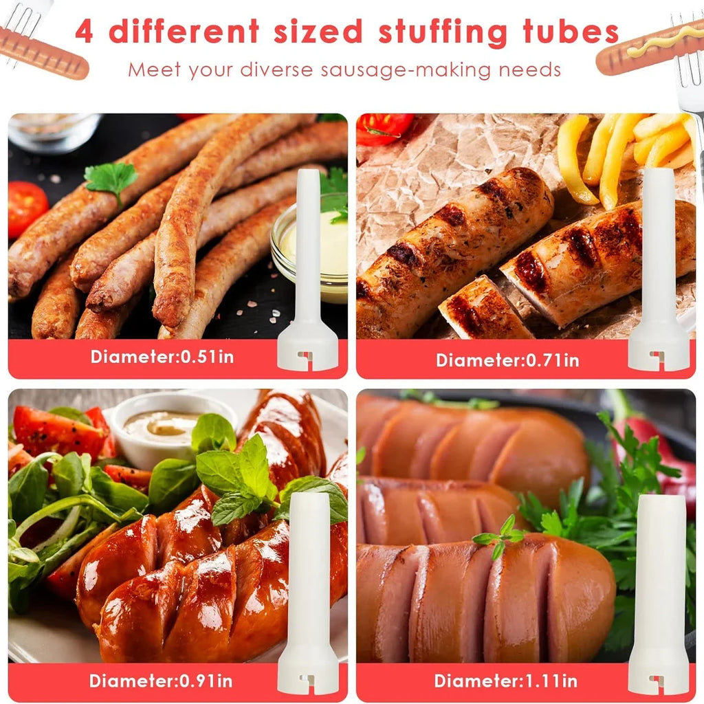 Sausage Stuffer Machine Stainless Steel Homemade Sausage Maker with 4 Stuffing Tubes Household Kitchen Meat Stuffer Filling Tool