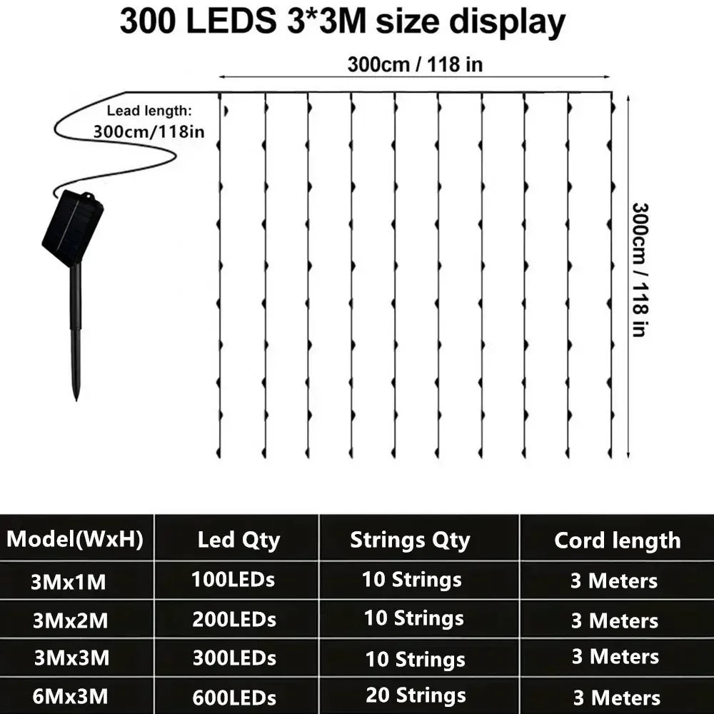 Solar Curtain Lights Outdoor Fairy Lights LED Lights Christmas Wedding Decorations String Lights Garden Decor 600/300/200/100LED