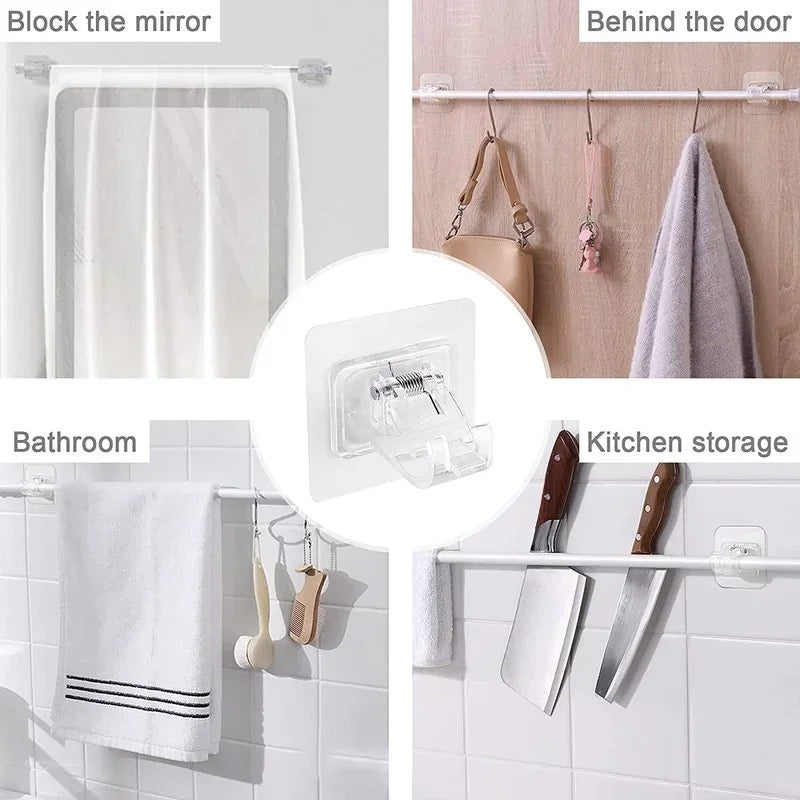2-8PCS Adjustable Curtain Rod Clip Self Adhesive Wall Hooks Punch-Free Shower Curtain Rod Hanging Holder Bathroom Accessories