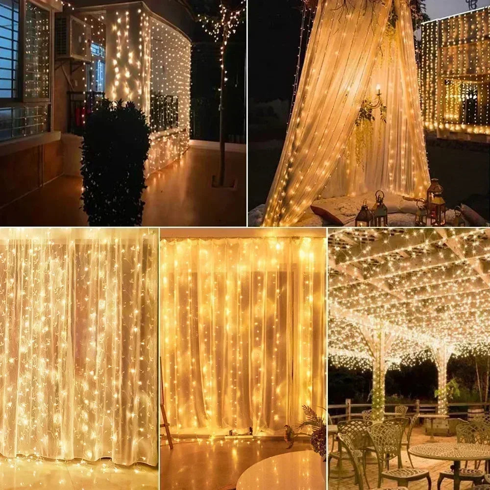 Solar Curtain Lights Outdoor Fairy Lights LED Lights Christmas Wedding Decorations String Lights Garden Decor 600/300/200/100LED