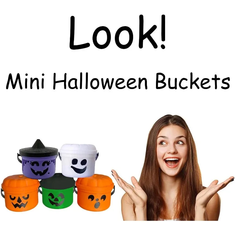 Spooky Mini Boo Bucket Figurines Mini Halloween Nostalgia Bucket Halloween Buckets Bulk Candy Bowl Plastic Buckets with Handles