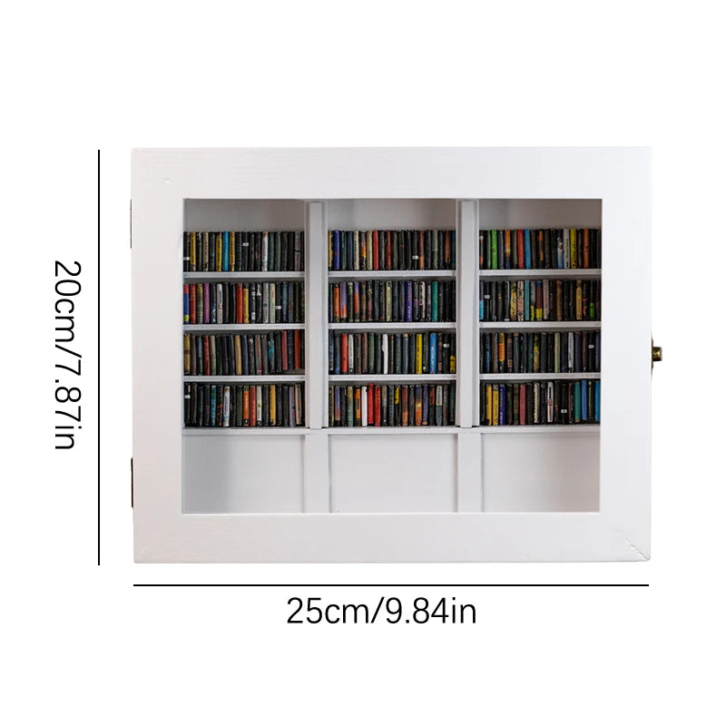 Mini Library Anti-Anxiety Bookshelf Wooden Miniature Ornament Stress Relief Shake Away Your Anxiety Gifts for Friends Dollhouse