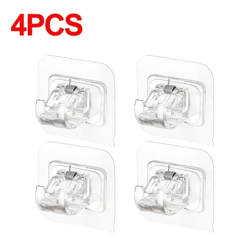 2-8PCS Adjustable Curtain Rod Clip Self Adhesive Wall Hooks Punch-Free Shower Curtain Rod Hanging Holder Bathroom Accessories